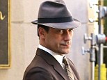 He;s back! Jon Hamm was in character as Don Draper as he filed Mad Men in Los Angeles on Tuesday