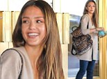 Dressed down Jessica Alba shows her wild side as she carries leopard print backpack to breakfast meeting